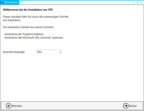 Startseite des Installationsprogramms